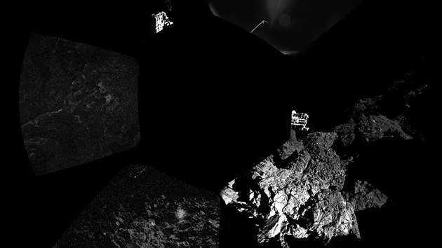 Oficiální panoramatický snímek z místa pistání vesmírné laboratoe Philae na...