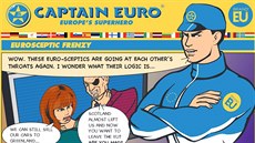 Kapitán Euro se posmívá euroskeptikm.