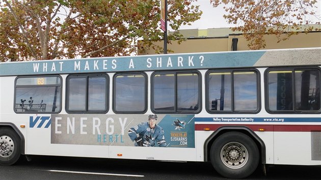 HERTLBUS. V San Jose jezd autobusy s fotkou eskho hokejisty Tome Hertla, kter hraje s mstnimi Sharks.