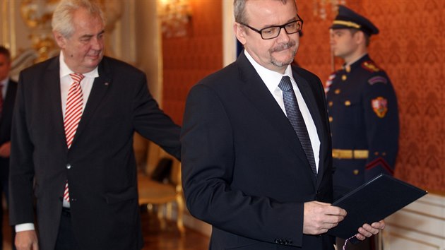Jmenování bývalého šéfa Skansky Dana Ťoka ministrem dopravy (Pražský hrad, 4. prosince 2014)