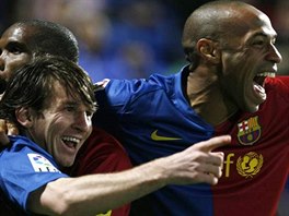 Huelva - Barcelona: Samuel Eto'o (vlevo), Lionel Messi a Thierry Henry se...