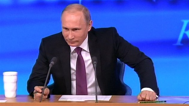Rusk prezident Vladimir Putin na tiskov konferenci o roku 2014. (18. prosince 2014)