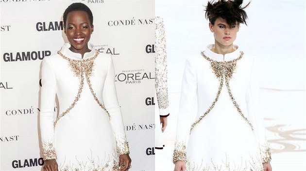 Hereka Lupita Nyong'o v blch atech a ortkch se zlatou vivkou z kolekce Chanel Haute Couture podzim-zima 2014/2015