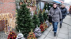 Mezi nejádanjí zboí na polských trnicích nyní patí umlé vánoní stromky...