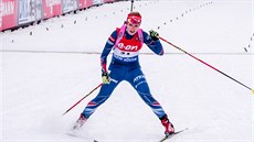 Gabriela Soukalová v cíli sprintu v Pokljuce.