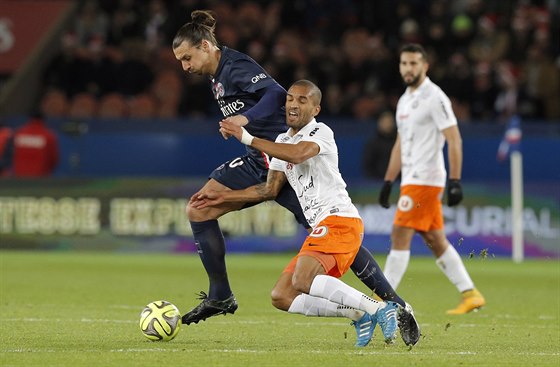 TY M NEZASTAVÍ! Útoník Paris Saint-Germain Zlatan Ibrahimovi (vlevo) svádí...