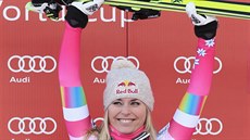 ÚSMĚV VÍTĚZNÉ KRASAVICE. Lindsey Vonnová po triumfu ve Val d'Isere. ÚSMĚV VÍTĚZNÉ KRASAVICE. Lindsey Vonnová po triumfu ve Val d'Isere.
