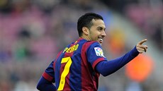 Útoník Barcelony Pedro Rodriguéz se raduje ze svého gólu v zápase panlské...