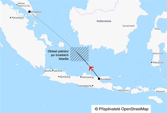 Oblast ptrn po troskch letadla aerolinek Air Asia.