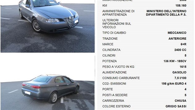 Italsk vlda prodv sluebn auta pes eBay