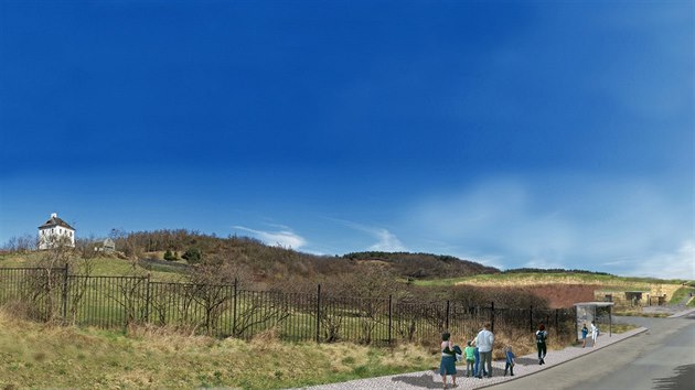 Vizualizace budoucho pavilonu goril, pohled od cesty z Podho k novmu vchodu. 