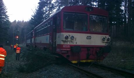 Lokln vlakov spoj rno vykolejil mezi stanicemi tramberk a Veovice....