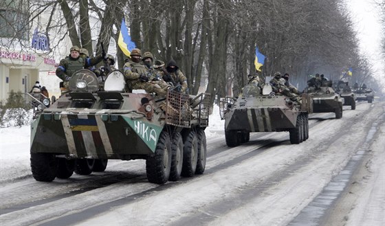 Ukrajintí vojáci v obci Volnovacha (19. ledna 2015)