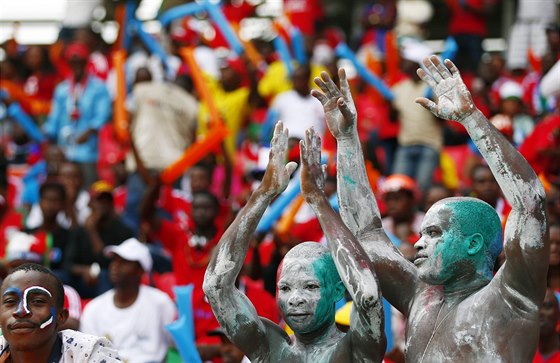 Fanouci Rovníkové Guiney pi zahajovacím zápase afrického ampionátu.