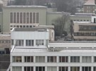 Výhled z ikmé ve kostela Nanebevzetí Panny Marie na centrum Ústí nad Labem.