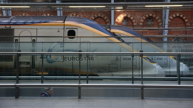 Vlak TGV spolenosti Eurostar zstal ve stanici. (17. ledna 2015)