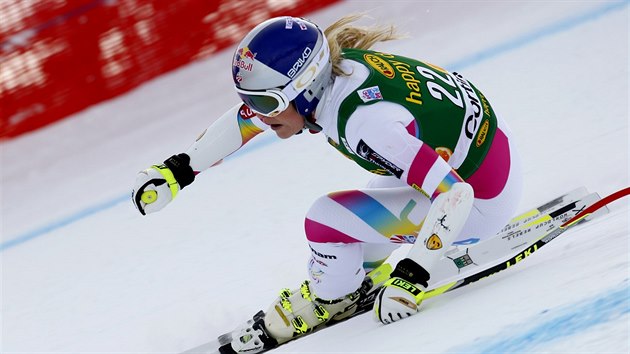 Lindsey Vonnová v superobím slalomu v Cortin d'Ampezzo.