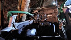 Řidič zůstal po nárazu do stromu zaklíněný v autě. Řidič zůstal po nárazu do stromu zaklíněný v autě.