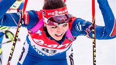 Biatlonistka Jitka Landová v cíli sprintu v Ruhpoldingu.