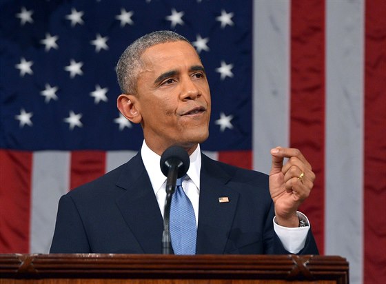 Americký prezident Barack Obama promlouvá k národu pi takzvaném poselství o...