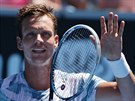 esk tenista Tom Berdych po vtznm duelu 3. kola Australian Open se Srbem...