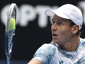 M VE STRUNCH. Tom Berdych ve tvrtm kole Australian Open.