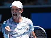 esk tenista Tom Berdych se raduje z vtzstv v duelu 3. kola Australian...