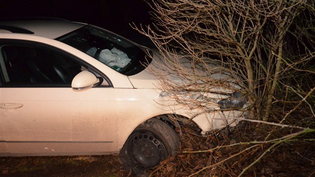 Policie ptr po idii, kter havaroval u obce Srbe na Rakovnicku. Ve voze sedli dal ti lid (20.1.2013)