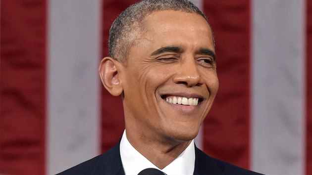 Prezident Barack Obama pi svm poselstv o stavu unie chvlemi i ertoval (20. ledna 2015).