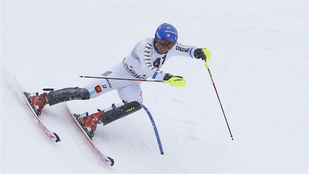 Mattias Hargin ve slalomu v Kitzbhelu.