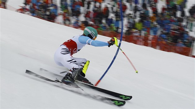 Felix Neureuther ve slalomu v Kitzbhelu.