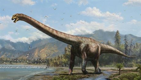 Umlcovo ztvárnní nového dinosaura Qijianglonga s extrémn dlouhým krkem.