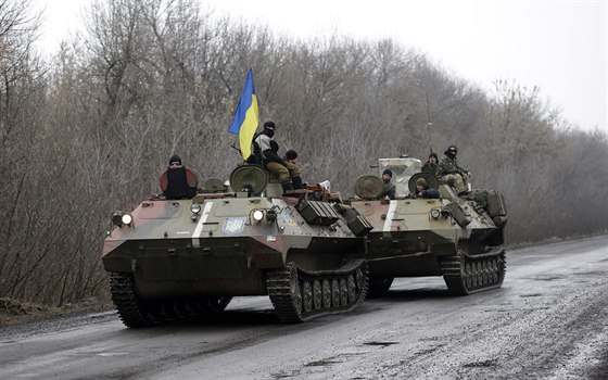 Ukrajintí vojáci u msta Artmivsk (30. ledna 2015)