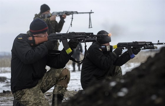 Cviení ukrajinských voják u Lysyansku (30. ledna 2015)