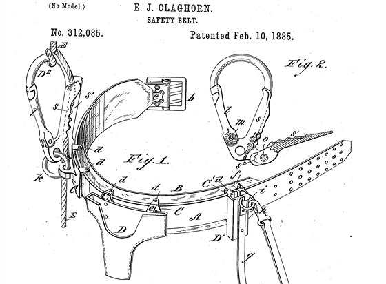Patent E.J. Claghorna na bezpenostní pásy z roku 1885