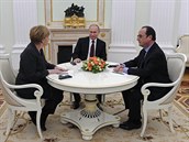 Nmeck kanclka Merkelov, rusk prezident Vladimir Putin a francouzsk...