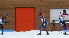 NA TRESTNÉM KOLE. Jaroslav Soukup pi stíhacím závodu v Novém Mst na Morav.