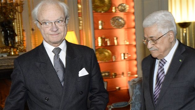 vdsk krl Carl XVI Gustaf vt palestinskho vdce Mahmda Abbse (10. nora 2015).