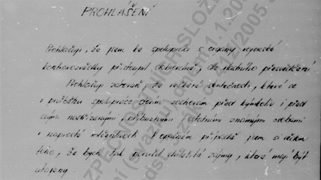 Nov agent Jaroslav lambor potvrzuje, e spolupracuje dobrovoln, a zavazuje se k mlenlivosti.