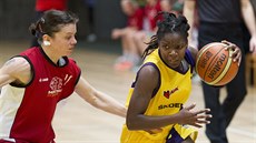 Veronika Bortelová(vlevo) z Nymburka a Corin Adamsová ze Slovanky MB. Veronika Bortelová(vlevo) z Nymburka a Corin Adamsová ze Slovanky MB.