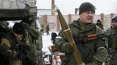 Prorutí separatisté v Vuhlehirsku (10. února 2015).