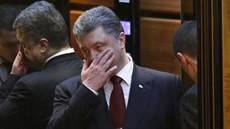 Ukrajinský prezident Poroenko po jednání v Minsku (12. února 2015).