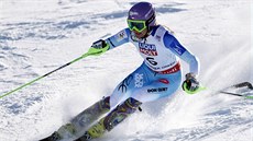 árka Strachová na trati slalomu na svtovém ampionátu