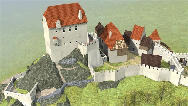 Takto vypadal podle 3D modelu Ivana Lehkho hrad Kolov  v roce 1486.