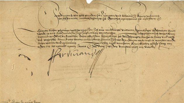 Listina s podpisem Ferdinanda I. adresovan
do eskch Budjovic je tak pedmtem aukce.