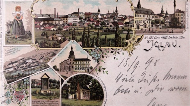 Pohlednice star Jihlavy s obrzky z roku 1898.