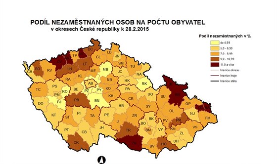 Mapa nezamstnanosti v noru 2015.