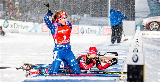 Gabriela Soukalová ve sprintu na MS v Kontiolahti.