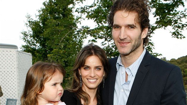 Amanda Peetov, David Benioff a jejich dcera Frances (Topanga, 30. kvtna 2009)