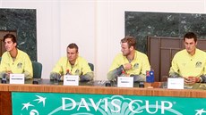 Australský daviscupový tým v Ostrav, zleva: Thanasi Kokkinakis, Lleyton...